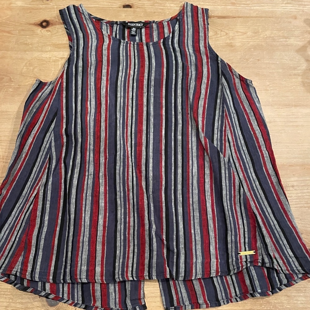 NWOT Ellen Tracy 💯% linen striped sleeveless popover top Split Back Capsule M
